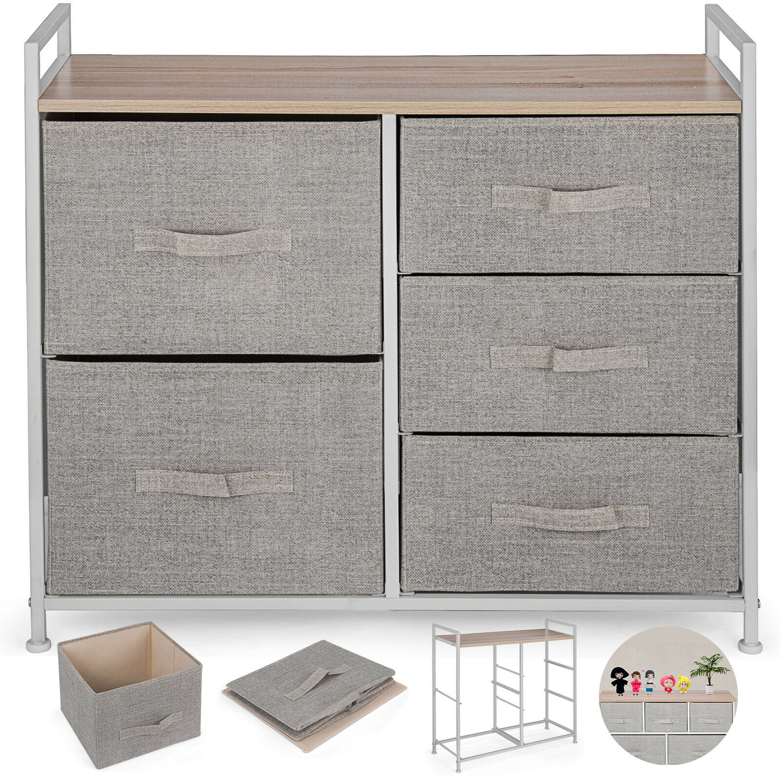 5 Drawer Bamboo Shelf Dresser Sliding Cloth Fabric Storage Bins intended for sizing 1600 X 1600