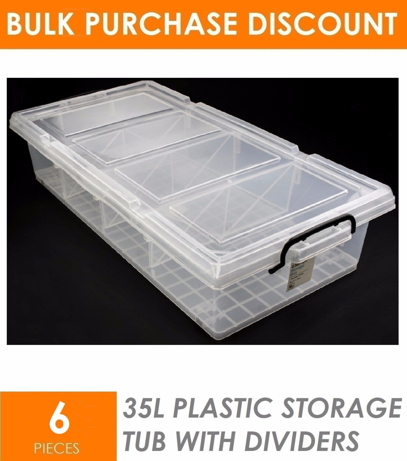 6 X Clear 35l Plastic Storage Boxes With Dividers Containers Bin regarding measurements 1411 X 1600