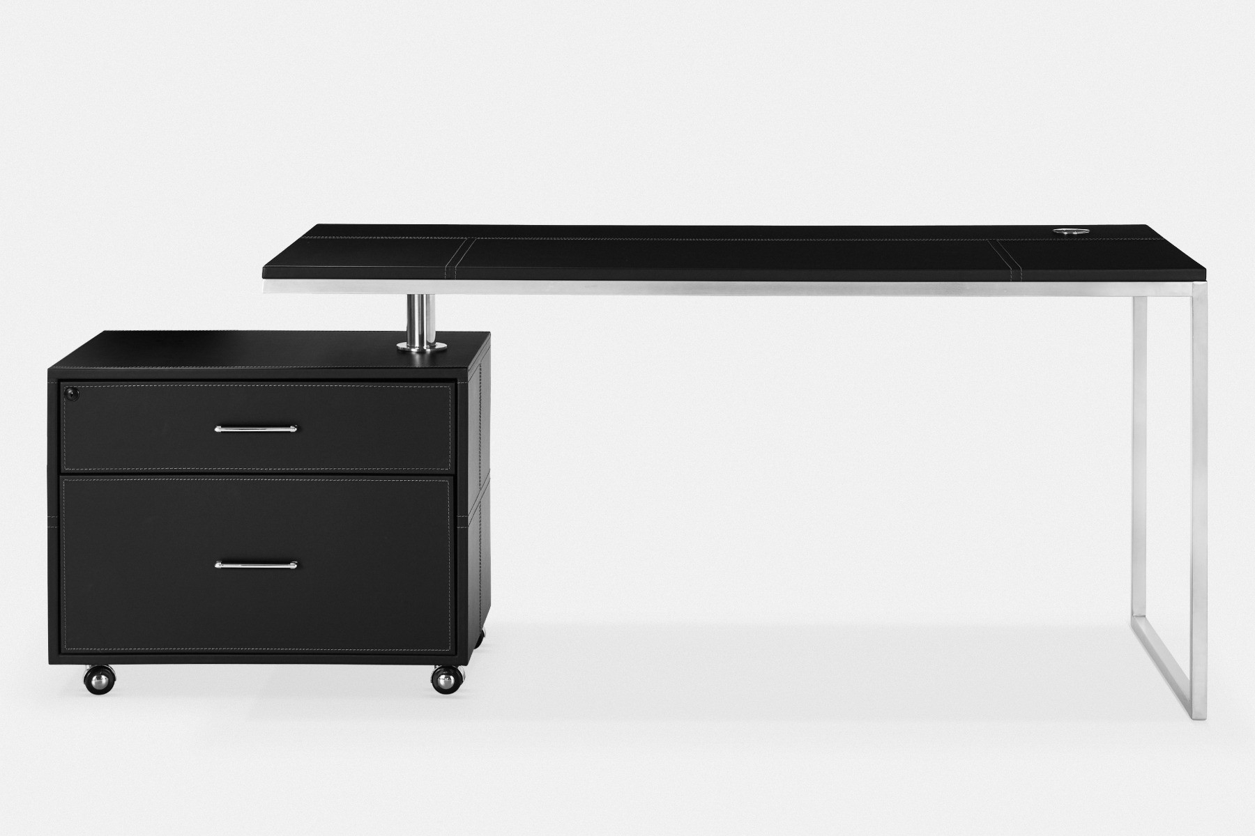 Albert Black Leather Desk With Storage Maison Corbeil regarding measurements 1800 X 1200