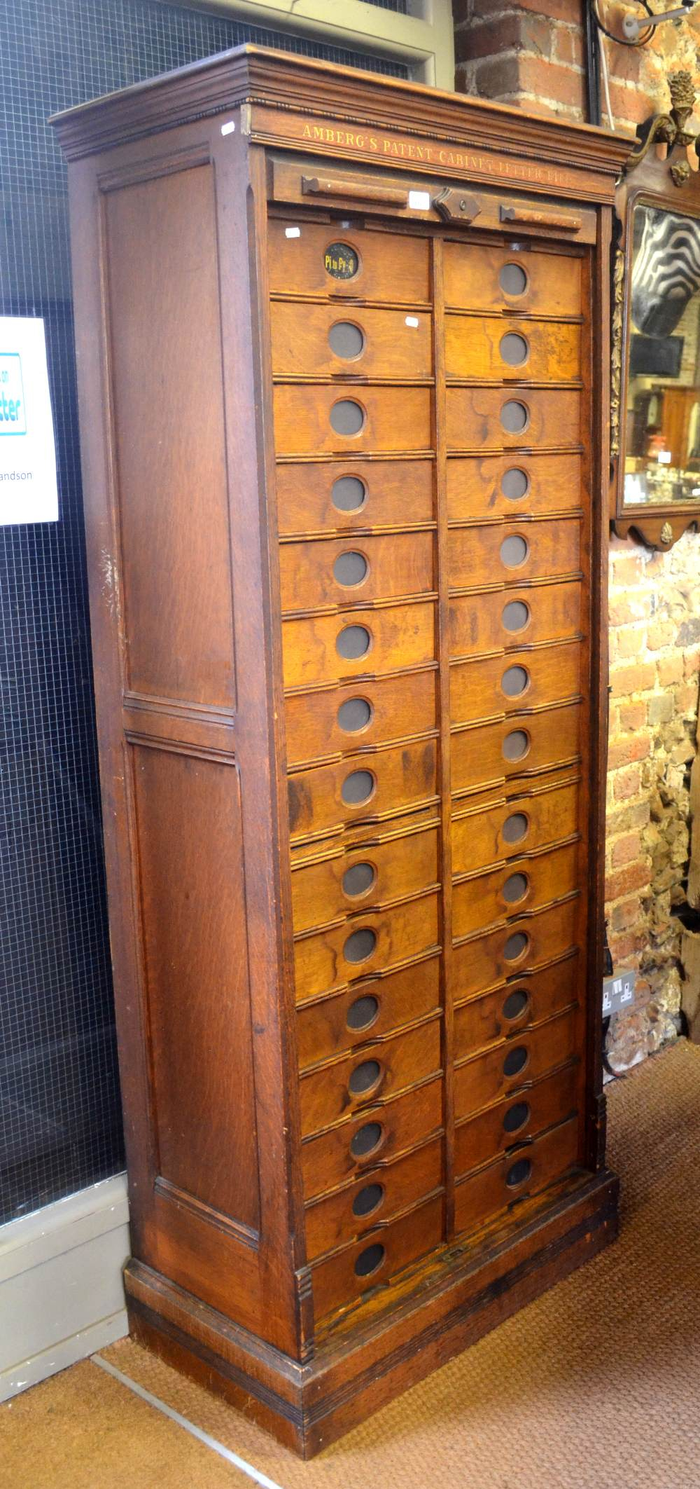 An Oak Ambergs Patent Filing Cabinet Letter File Of Thirty Drawers inside proportions 1000 X 2125