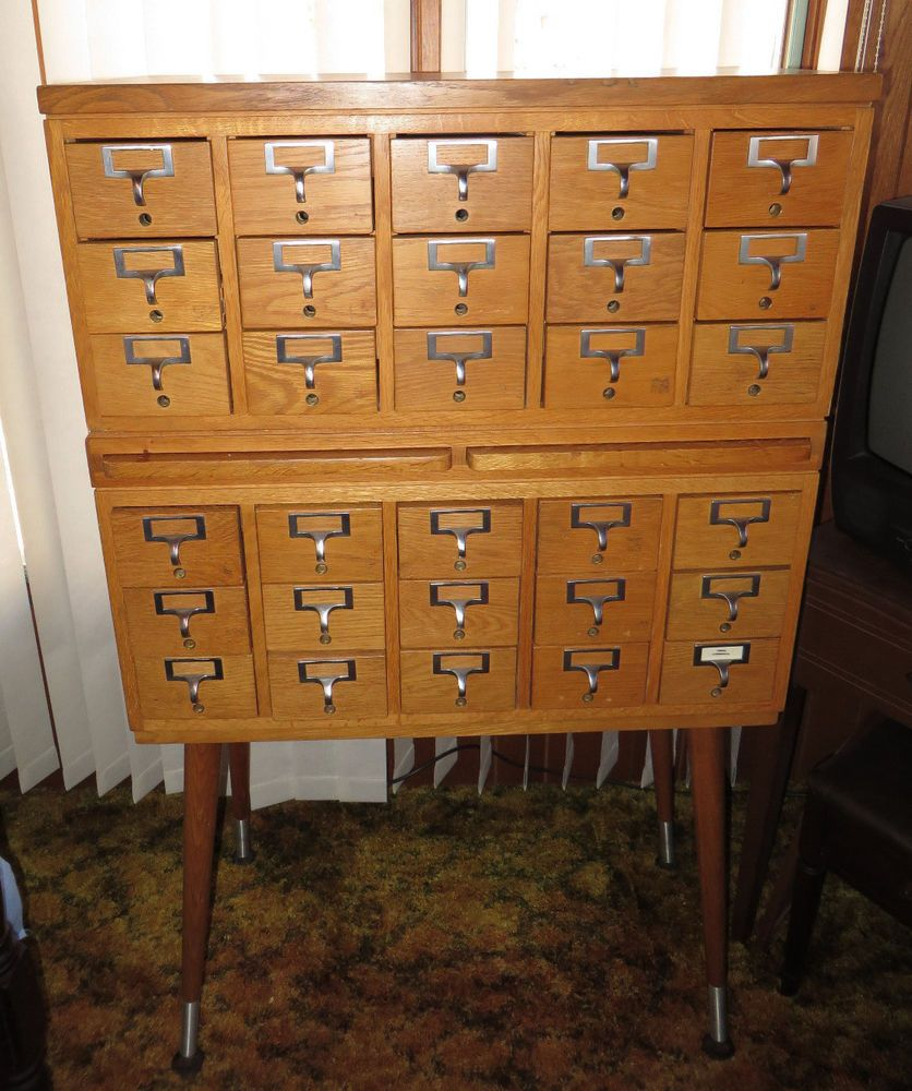 Antique 30 Drawer Oak Library Card File Cabinet 2 Pull Out Shelves for sizing 836 X 1000