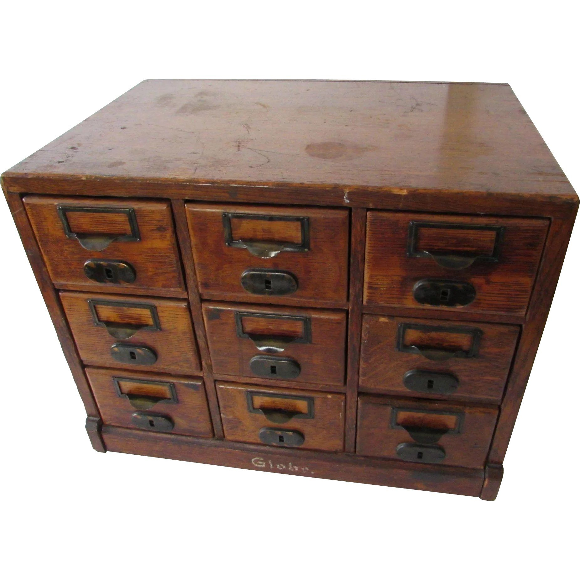 Antique Globe 9 Drawer Index Card File Cabinet Patent Date 1897 In for size 1851 X 1851