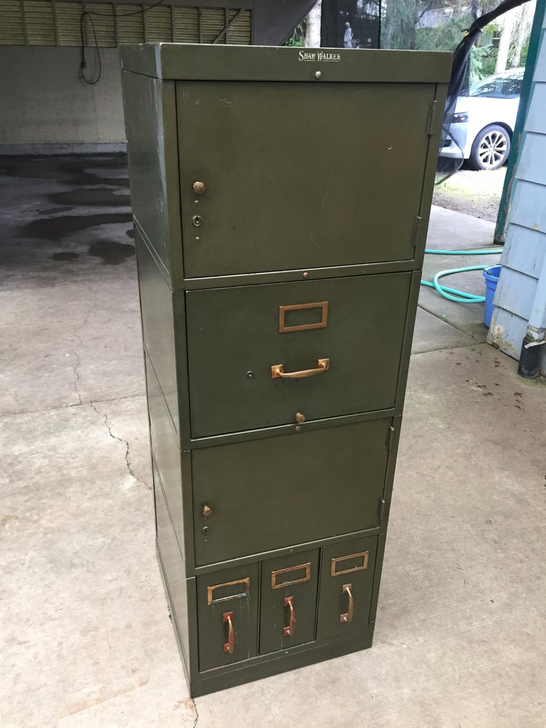 Antique Metal Shaw Walker File Cabinet Stackable Military Etsy for size 794 X 1059