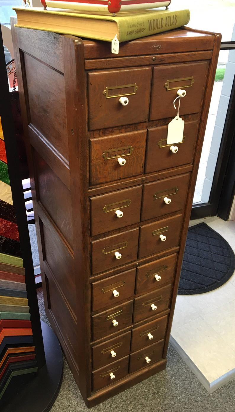 Antique Oak Macey Card File Cabinet 16 Dovetail Drawers Etsy with size 794 X 1392