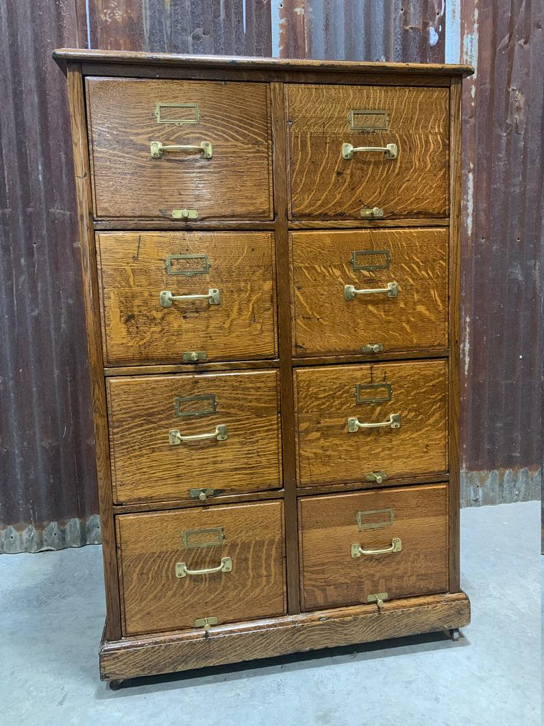 Antique Solid Oak Mission Style Filing Cabinet 8 Drawer Home Etsy within size 794 X 1059