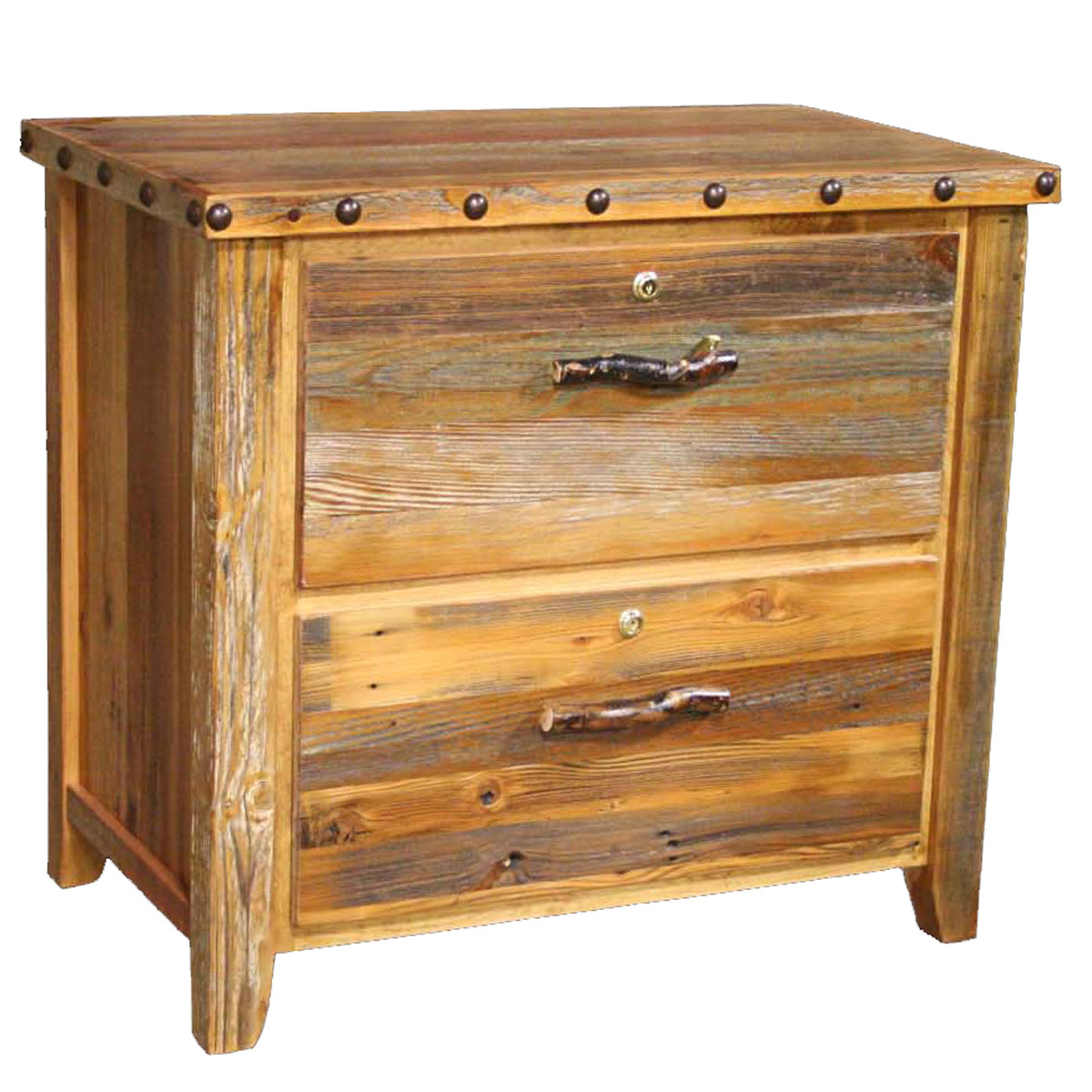 Barnwood Locking Lateral Filing Cabinet With Nailheads 2 Drawer inside size 1200 X 1200