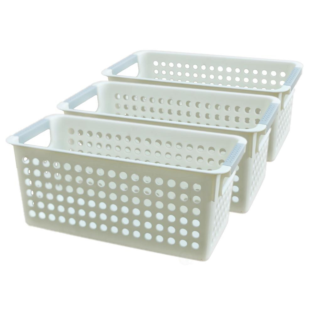 Basicwise 133 G White Rectangular Plastic Shelf Organizer Basket within measurements 1000 X 1000