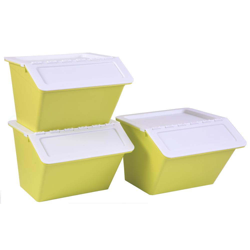 Basicwise Storage Bins Large Plastic Stackable 3 Piece 12 Inch H X within dimensions 1000 X 1000