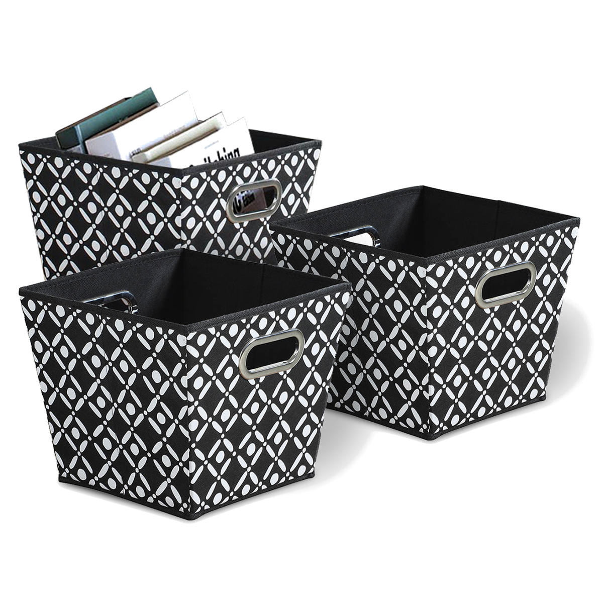 Bintopia Collapsible Fabric Storage Bins 3 Pack Geometric Black for proportions 1200 X 1200