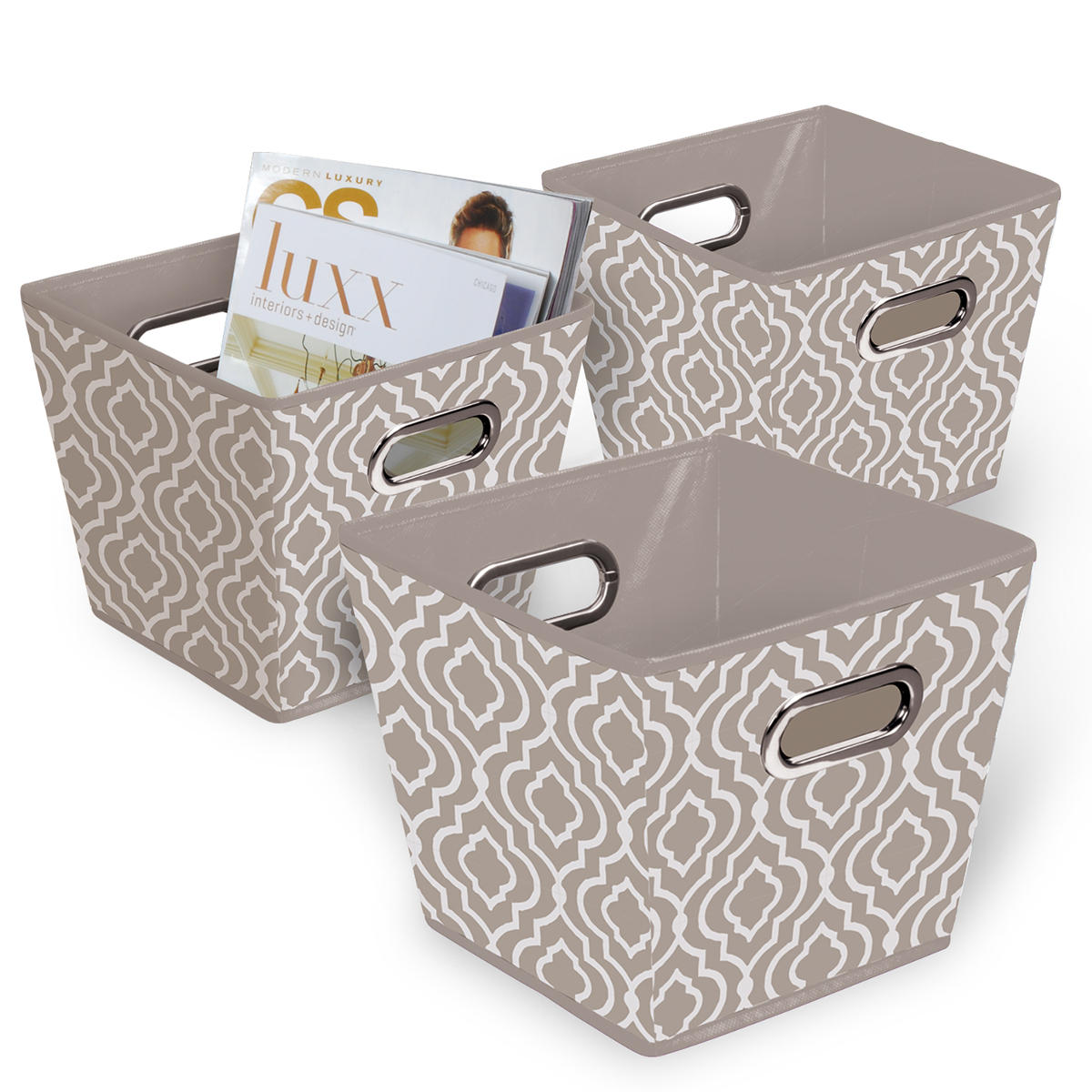 Bintopia Collapsible Fabric Storage Bins 3 Pack Moroccan Taupe for proportions 1200 X 1200