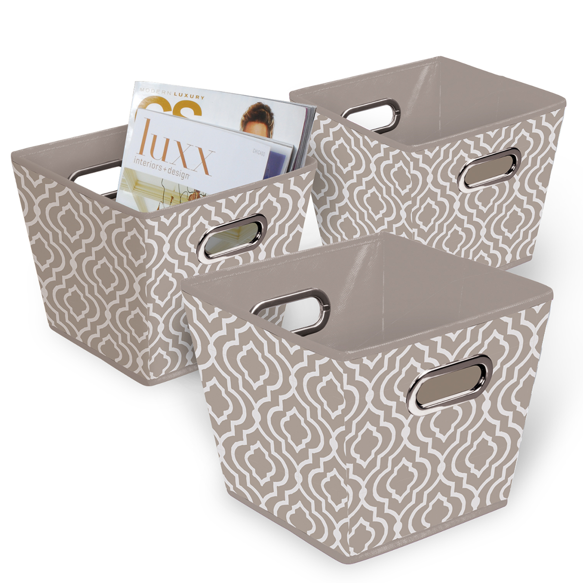 Bintopia Collapsible Fabric Storage Bins 3 Pack Moroccan Taupe intended for size 1200 X 1200