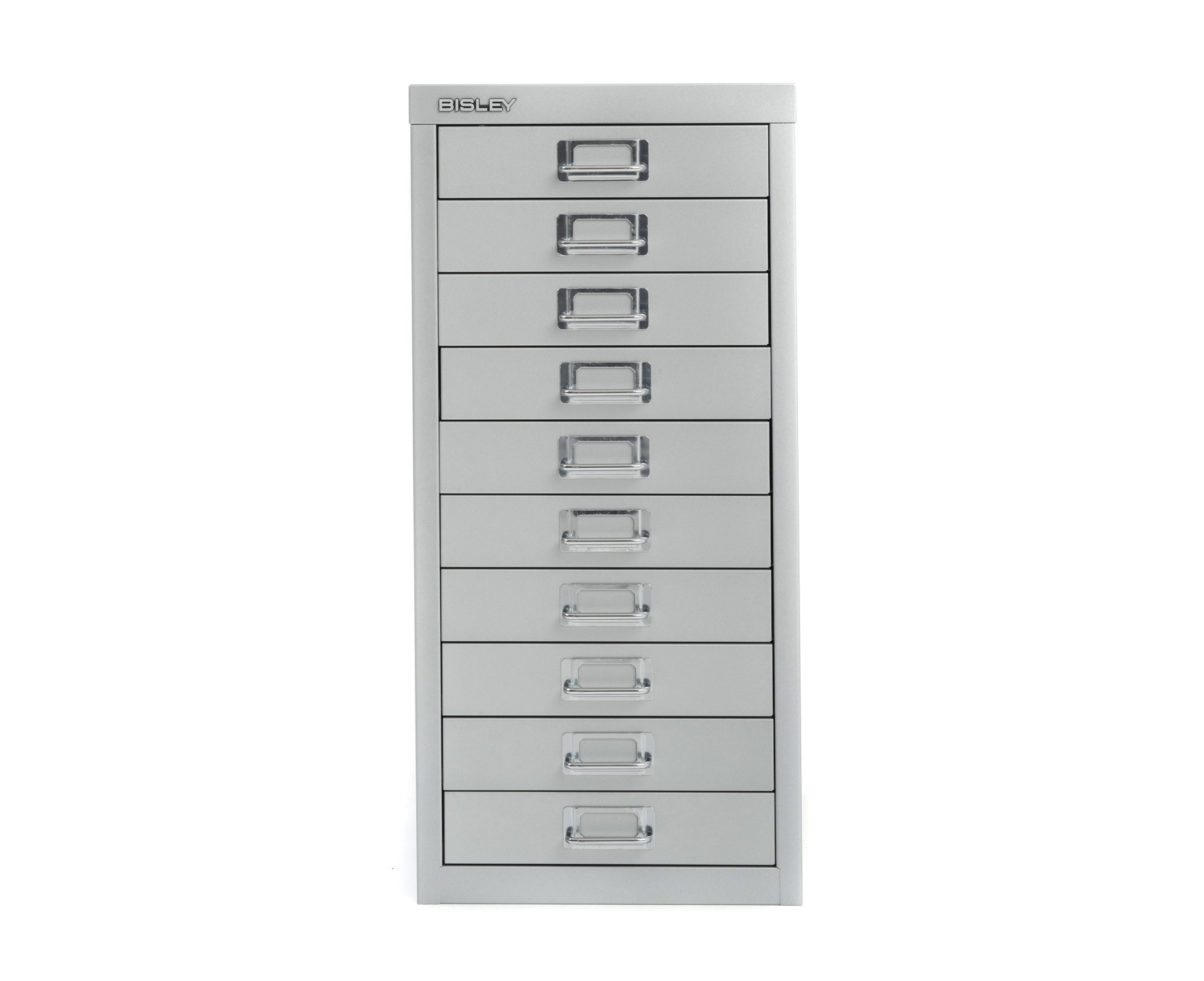 Bisley Desktop Cabinet 10 Drawer H590xw279xd380mm Steel Silver pertaining to sizing 1890 X 1540