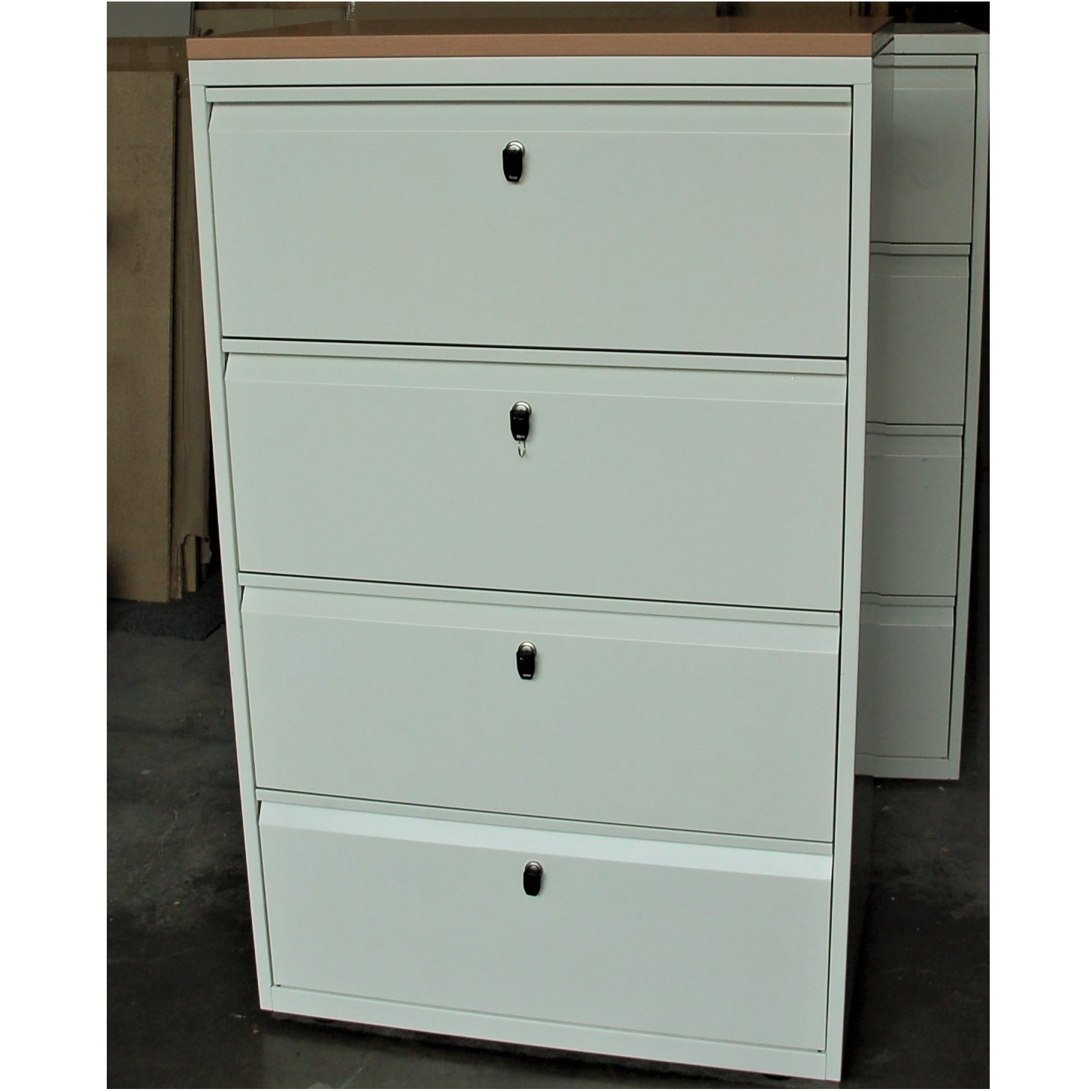 Bisley Lateral 4dwr Filing Cabinet Cream Beech 6060 with sizing 1452 X 1452