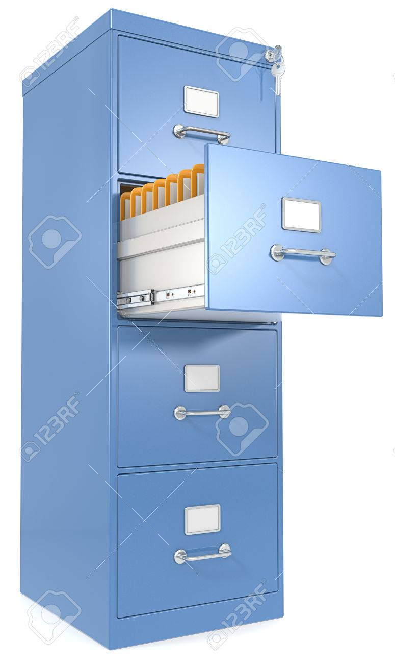 Blue File Cabinet Open Drawer With Files Lock And Key Stock Photo throughout size 775 X 1300