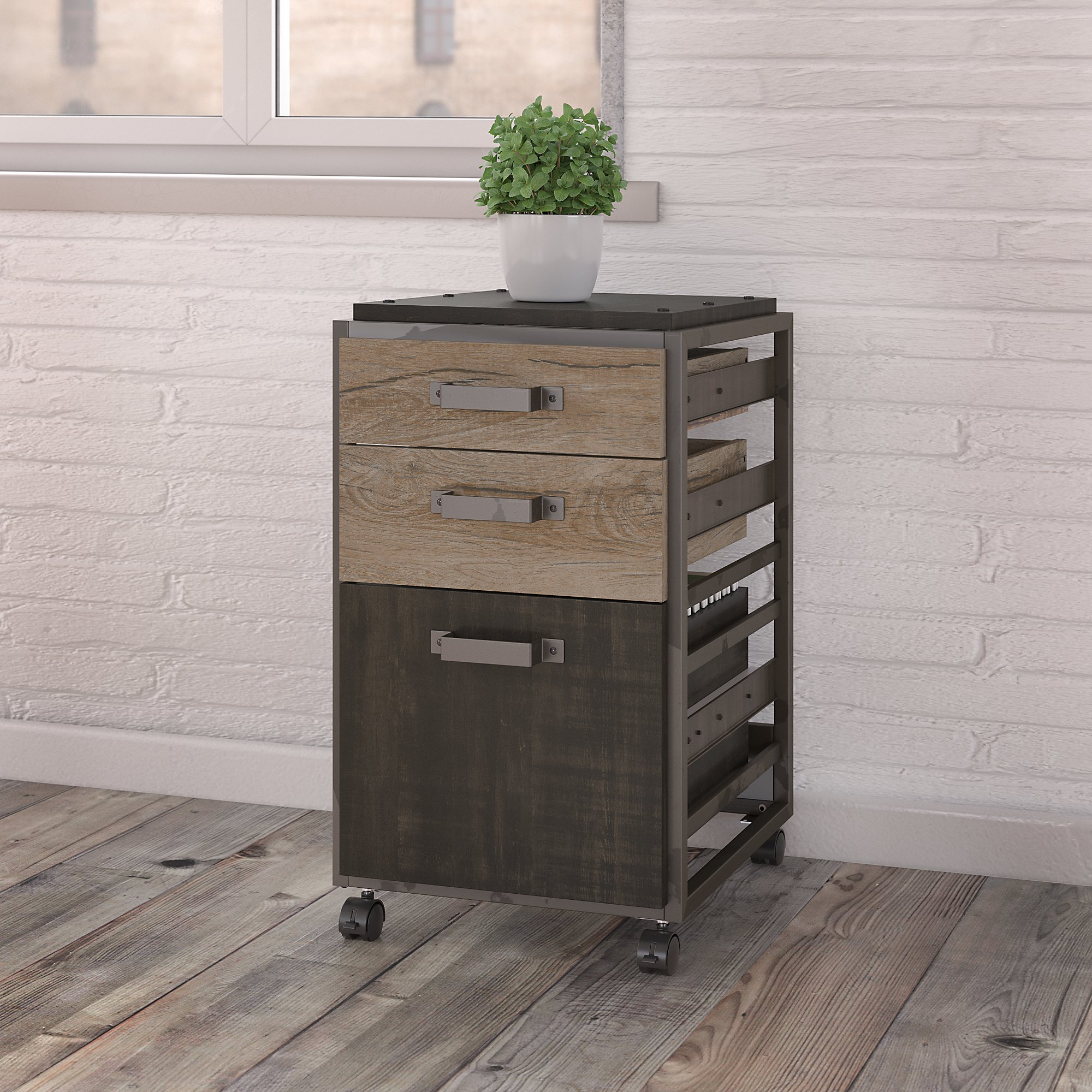 Bush Furniture Refinery 3 Drawer Mobile File Cabinet In Rustic Gray within measurements 2000 X 2000