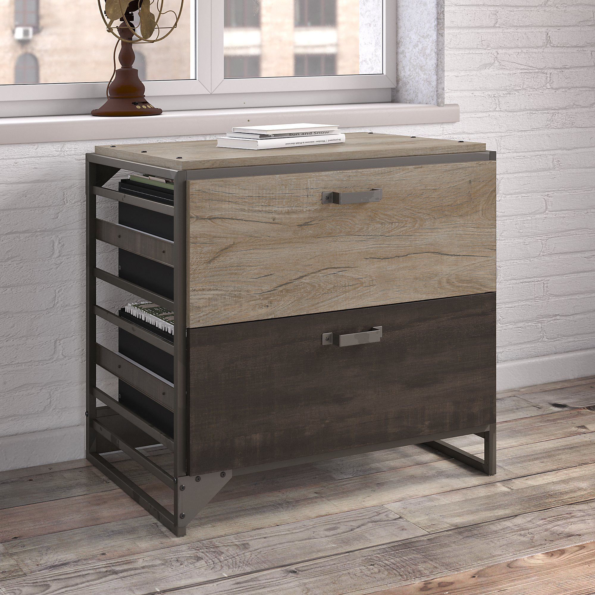 Bush Furniture Refinery Lateral File Cabinet In Rustic Gray throughout size 2000 X 2000