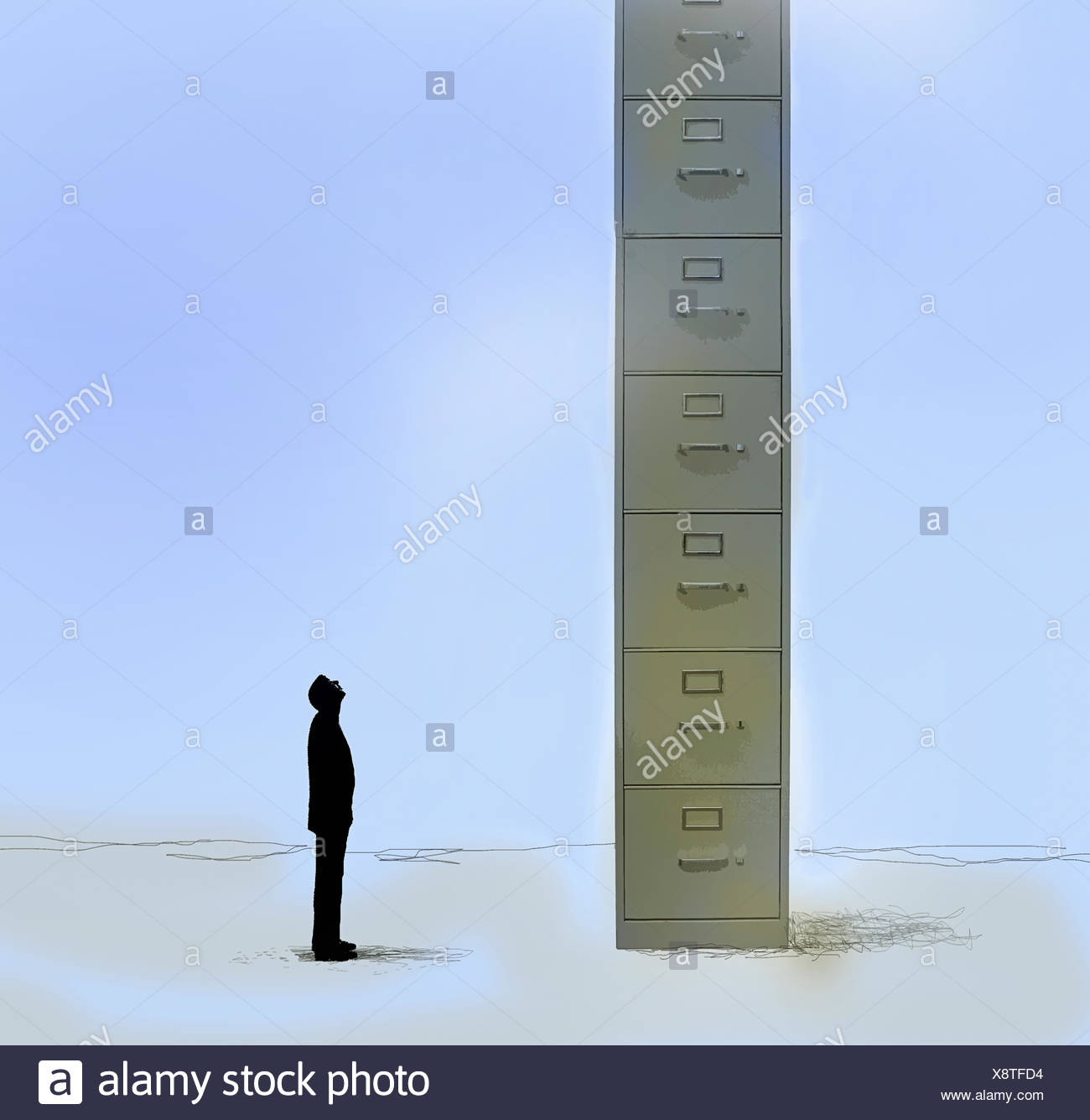 Businessman Looking Up At Huge Filing Cabinet Stock Photo 280822112 in size 1300 X 1335