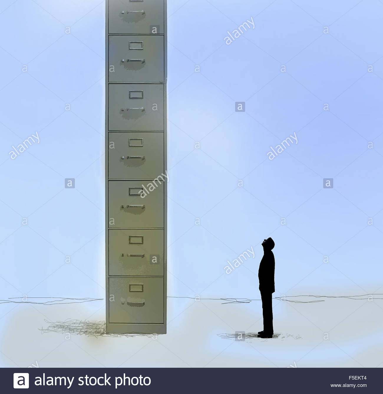 Businessman Looking Up At Huge Filing Cabinet Stock Photo 89448020 within proportions 1300 X 1335