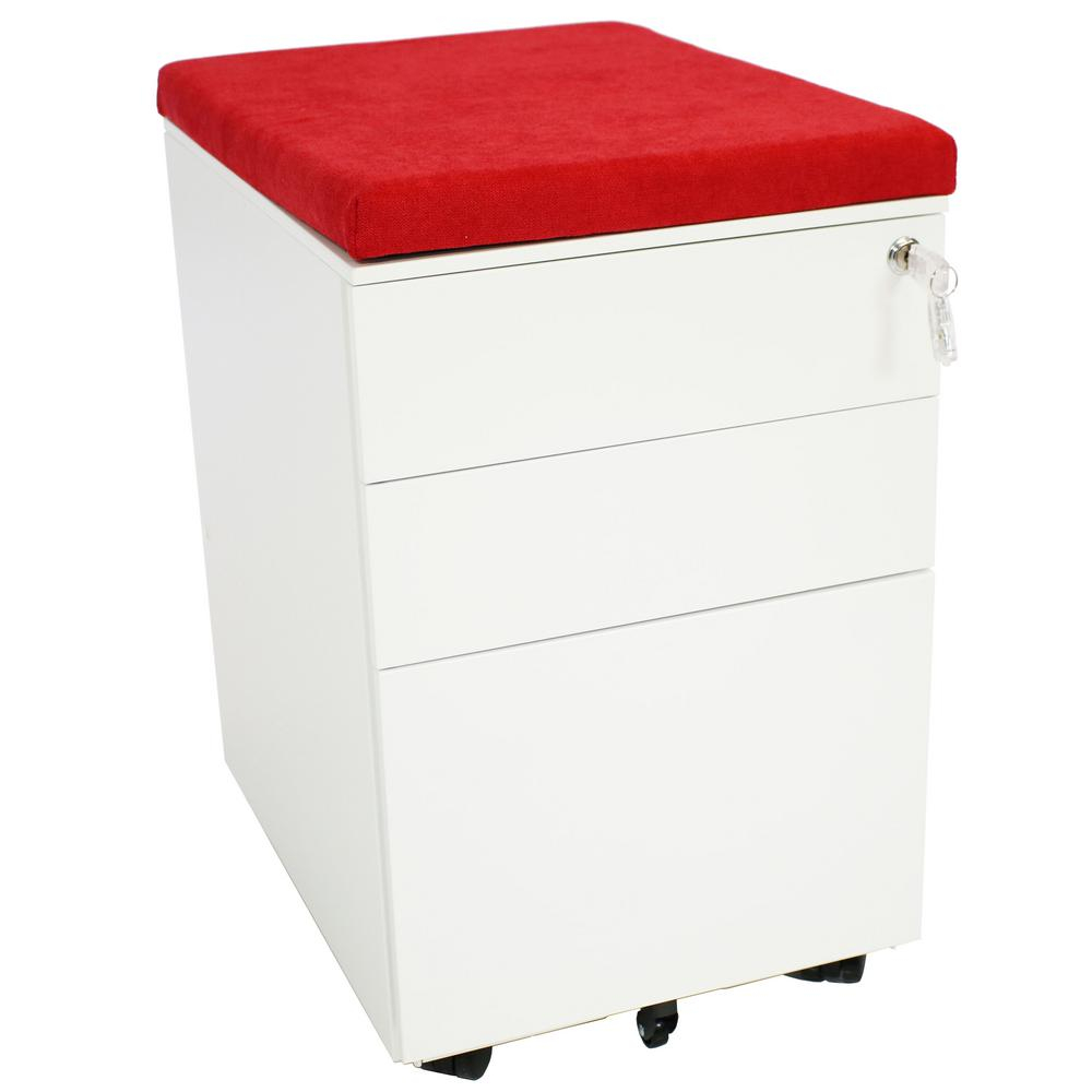 Casl Brands Rolling White File Cabinet With Lock And Red Cushion Ked with size 1000 X 1000