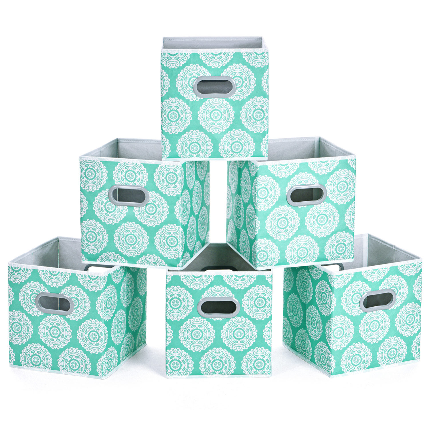 Cloth Storage Bins Maidmax Set Of 6 Foldable Collapsible Fabric Cubes Organizers Basket With Dual Plastic Handles Aqua Flower throughout sizing 1499 X 1500