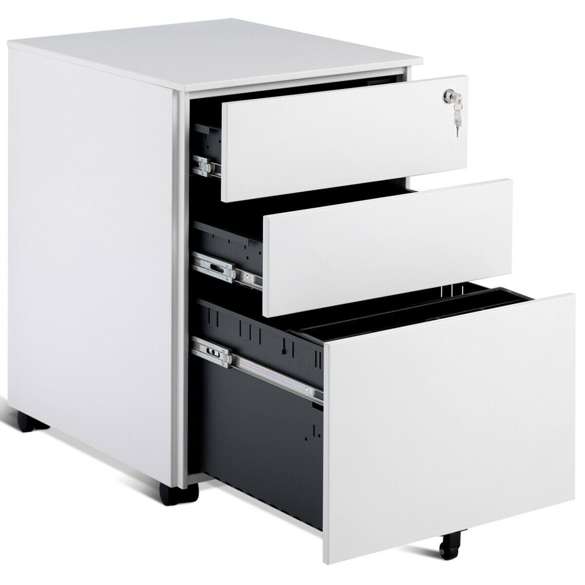 Costway Costway 3 Drawer Filing Cabinet Locking Pedestal Under Desk pertaining to proportions 1200 X 1200