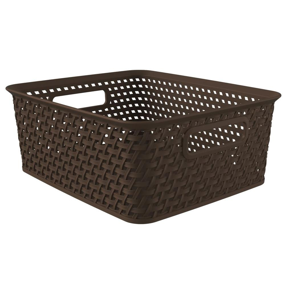 Curver Style 14 In X 1116 In Espresso Plastic Weave Storage Basket in proportions 1000 X 1000