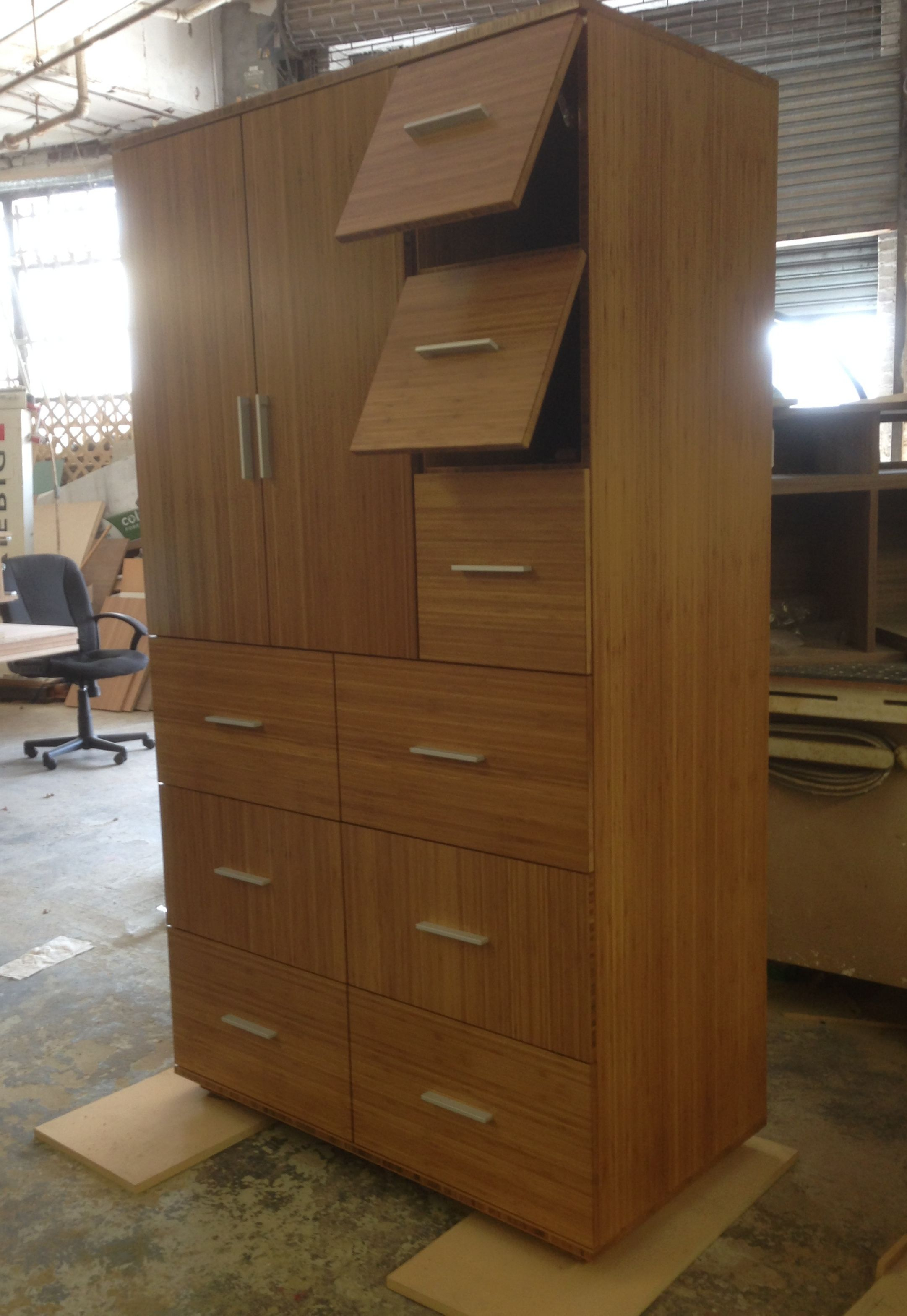Custom Armoire With 9 Drawers Made Of Bamboo Ply With Alternating inside measurements 2162 X 3137