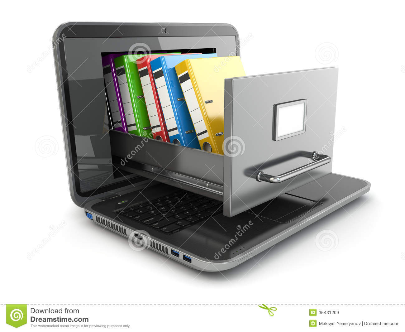 Data Storage Laptop And File Cabinet With Ring Binders Stock regarding dimensions 1300 X 1065