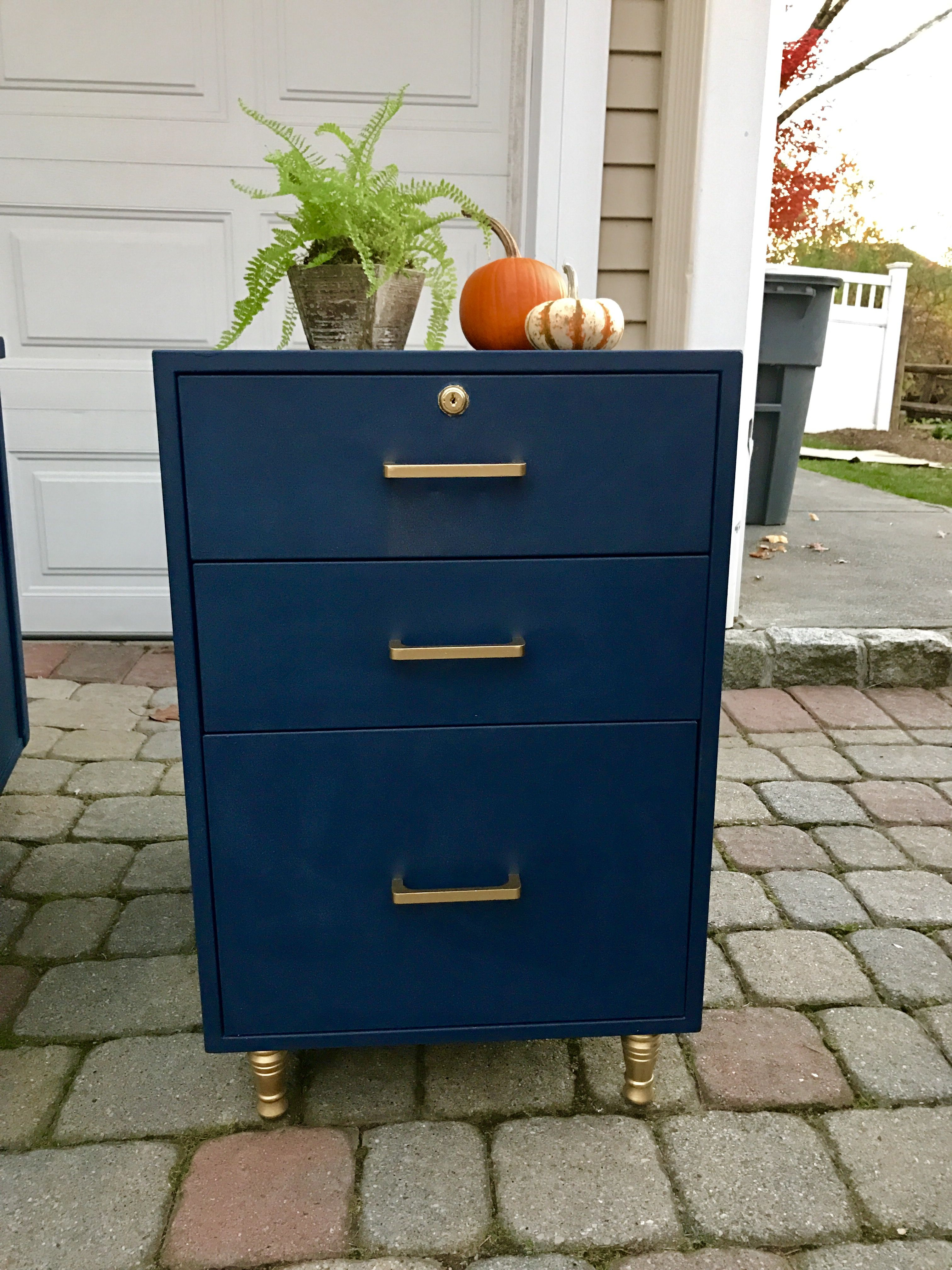 Deep Navy Filing Cabinet With Metallic Gold Hardware Legs Diy throughout proportions 3024 X 4032