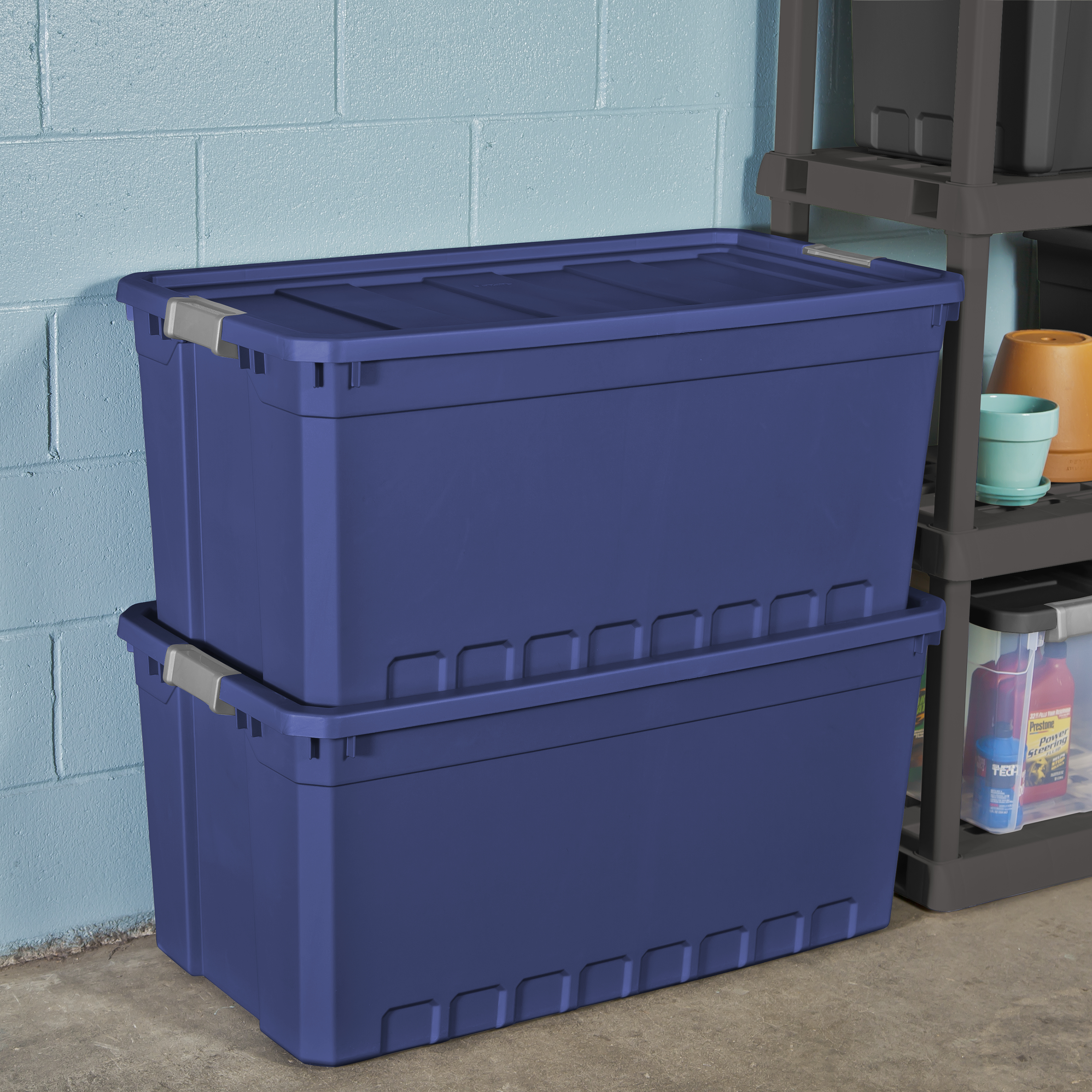 Details About 3pk Plastic Storage Containers Large Blue 50 Gallon Stacking Bin Box Tote W Lid throughout dimensions 3000 X 3000