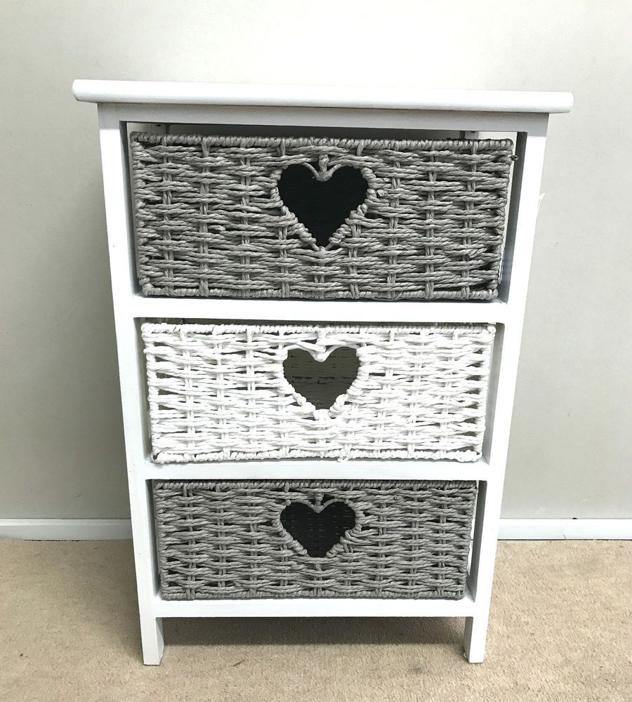 Details About White Grey Storage Unit Chest Wicker Drawers Girls within dimensions 900 X 1000