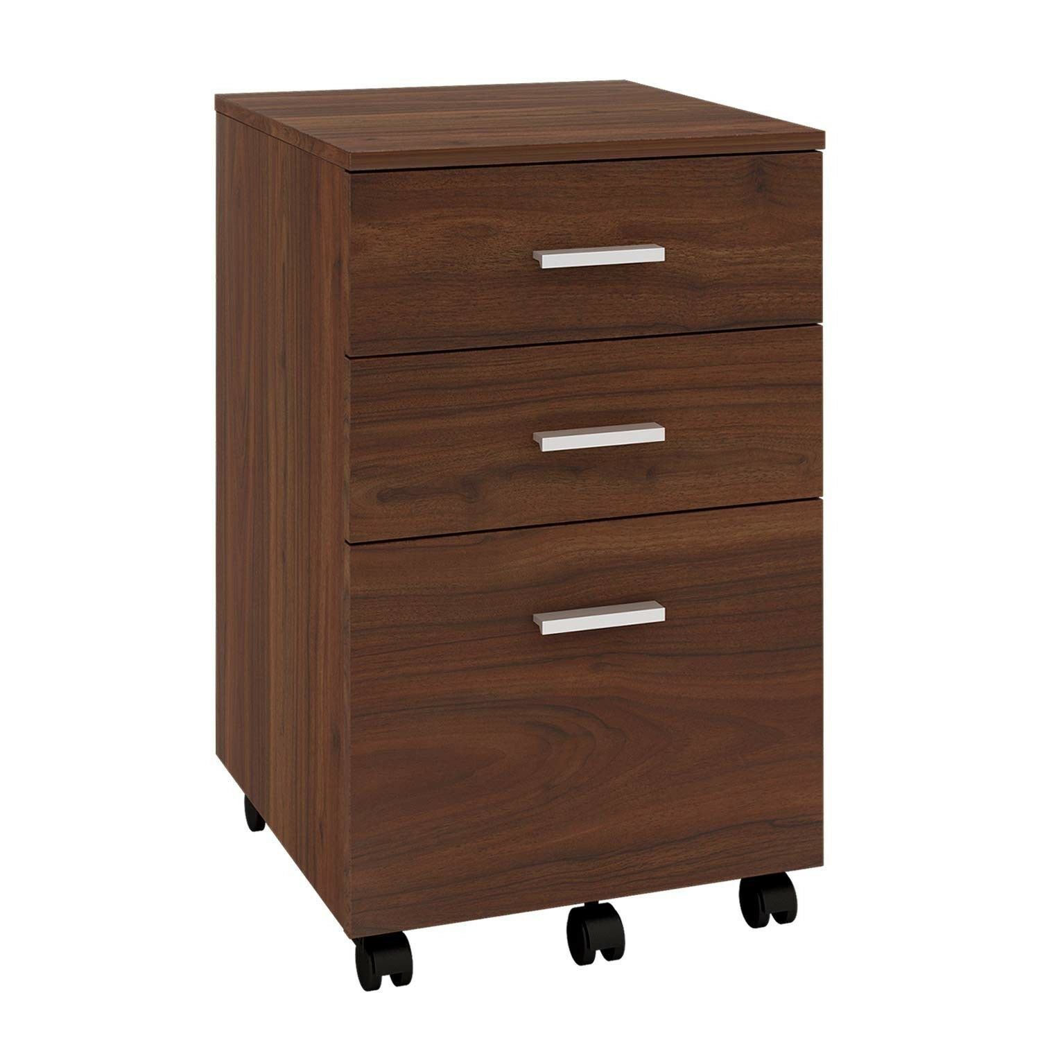 Devaise 3 Drawer Wood Mobile File Cabinet With Wheels Walnut For pertaining to dimensions 1500 X 1500