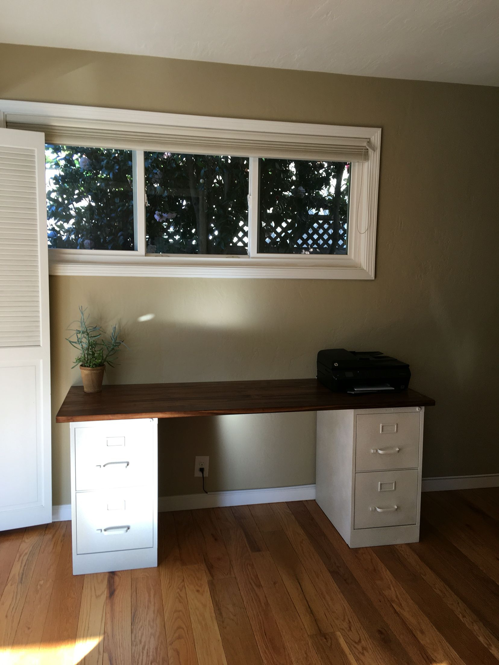 Diy Desk Made From Spray Painted Filing Cabinets With A Stained Wood inside dimensions 1656 X 2208