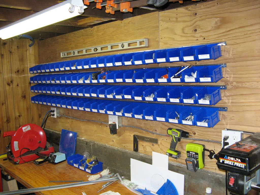 Easy Wall Mounted Storage Bins For Hardware Parts Workshop Wall regarding measurements 1024 X 768