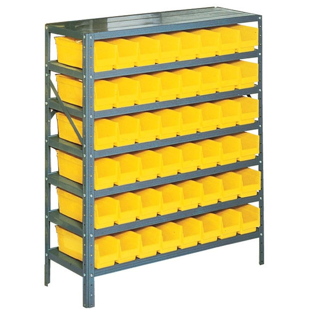 Edsal 42 In H X 36 In W X 12 In D Plastic Binssmall Parts Steel Gray Storage Rack With 48 Yellow Bins throughout size 1000 X 1000