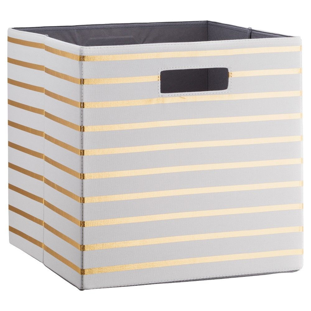 Fabric Cube Storage Bin 13 White Gold Stripe Threshold with measurements 1000 X 1000