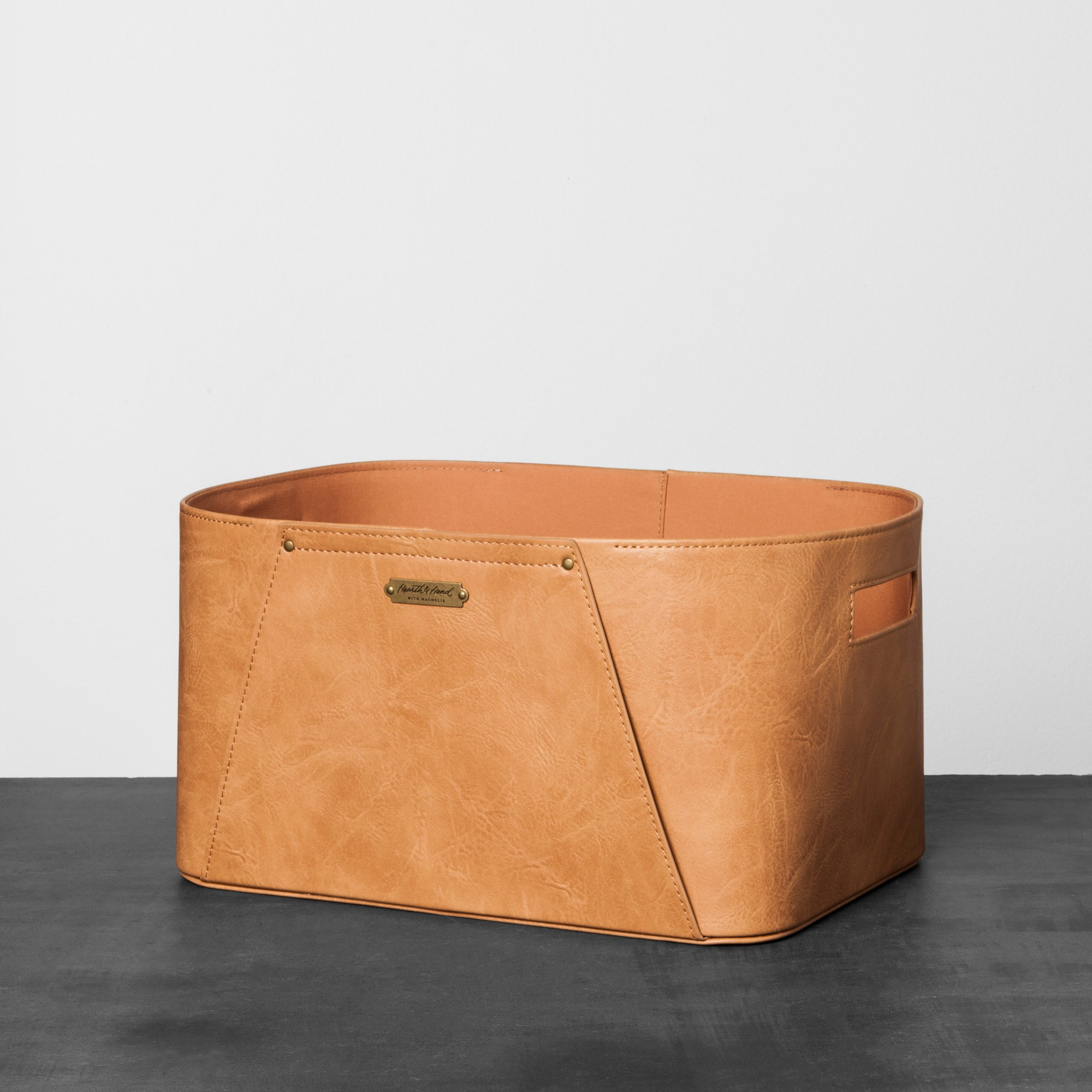 Faux Leather Storage Bin Small Brown Hearth Hand With Magnolia regarding size 2000 X 2000