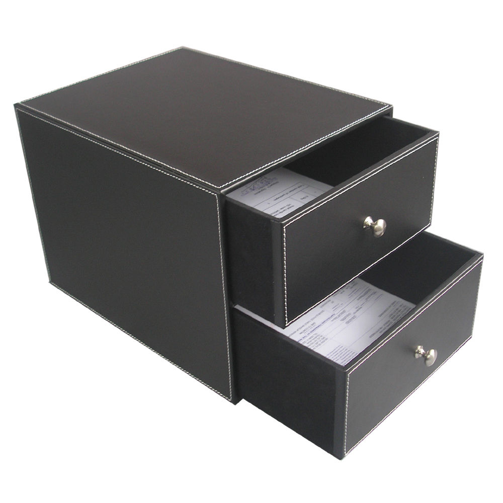File Box 2 Drawer 2 Layer Pu Leather File Cabinet Desk Organizer inside proportions 1000 X 1000