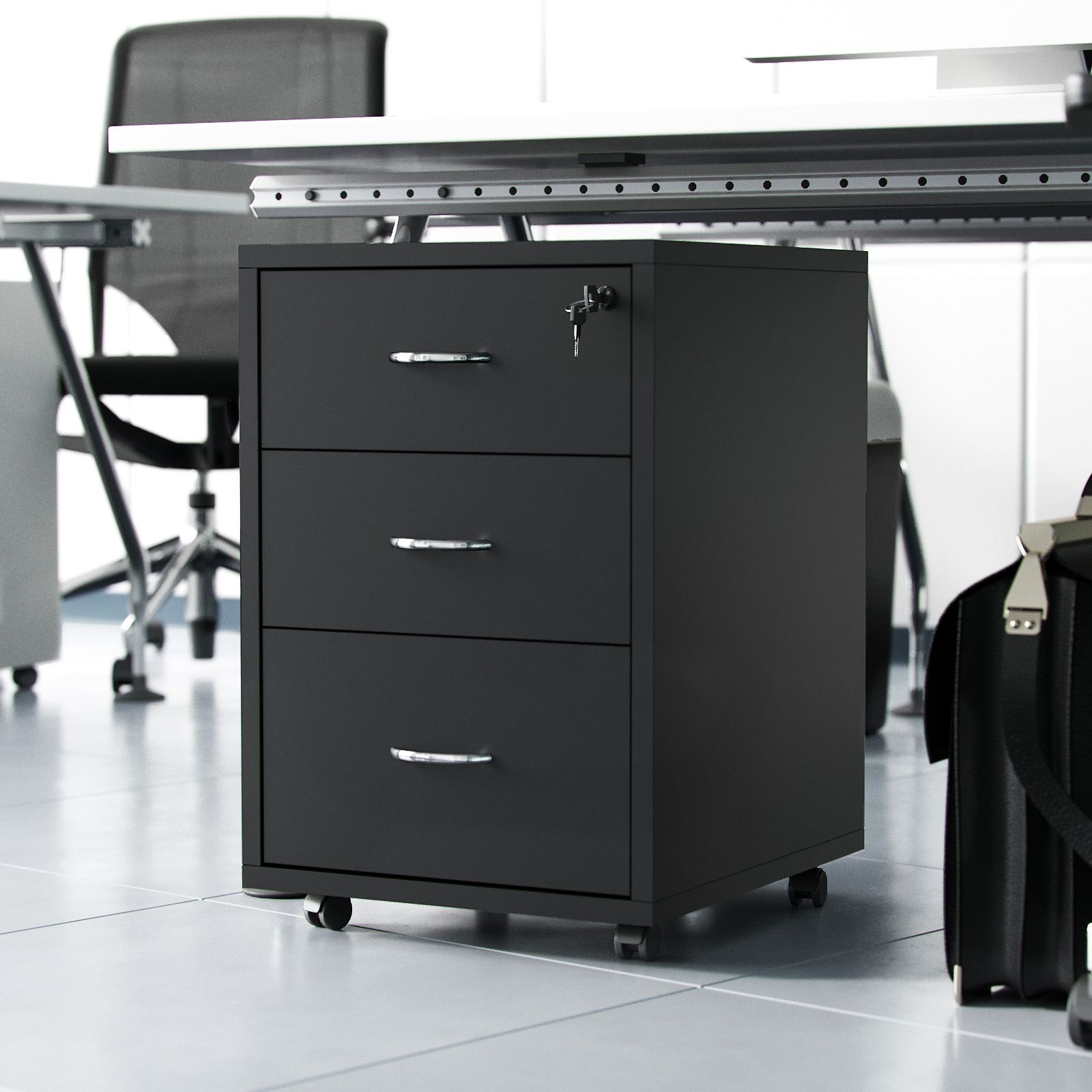 Filing Black Pedestal Under Desk Counter Office Cabinet 3 Drawers throughout dimensions 1600 X 1600
