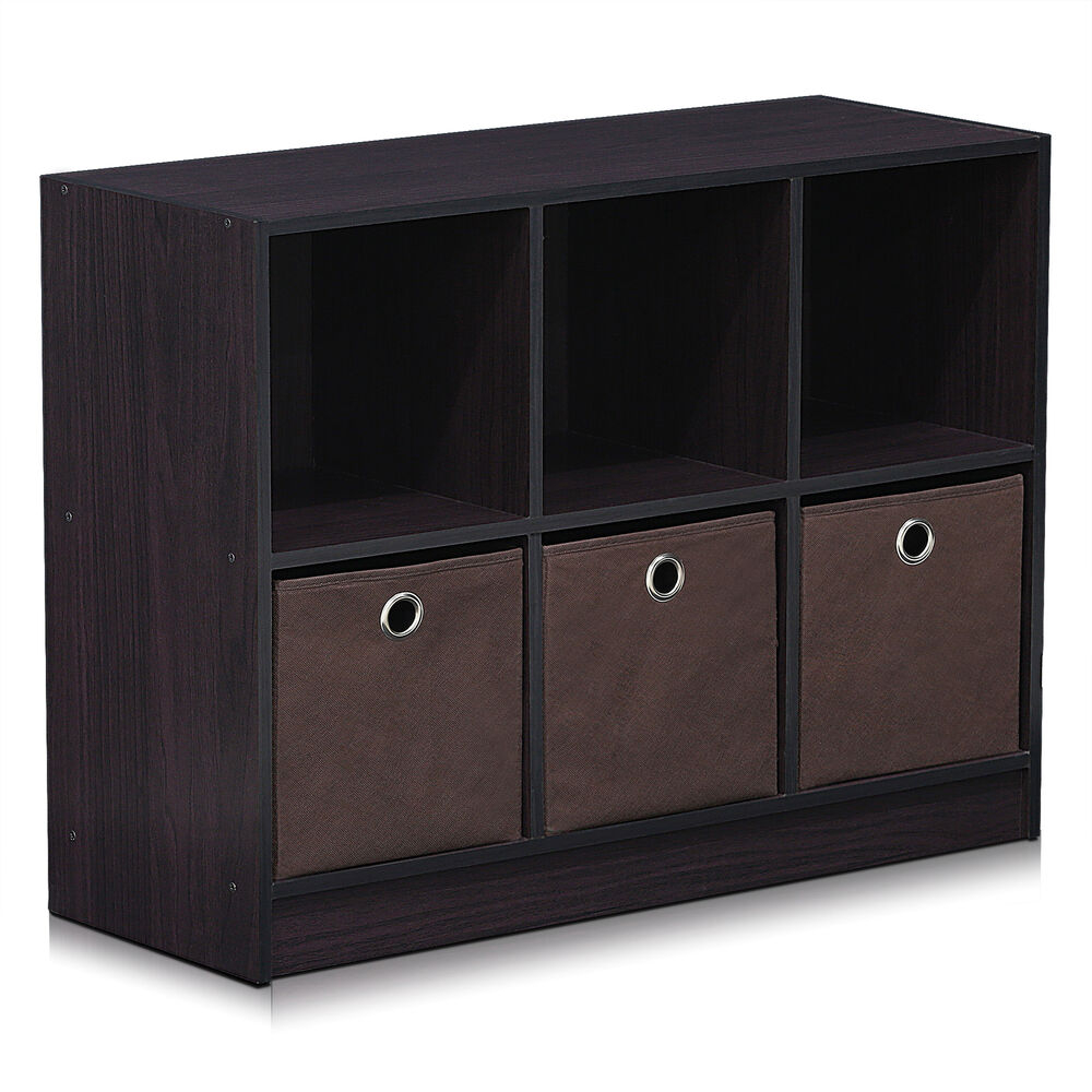 Furinno 99940dwn Basic 3x2 Bookcase Storage Wbins Dark Walnut for proportions 1000 X 1000