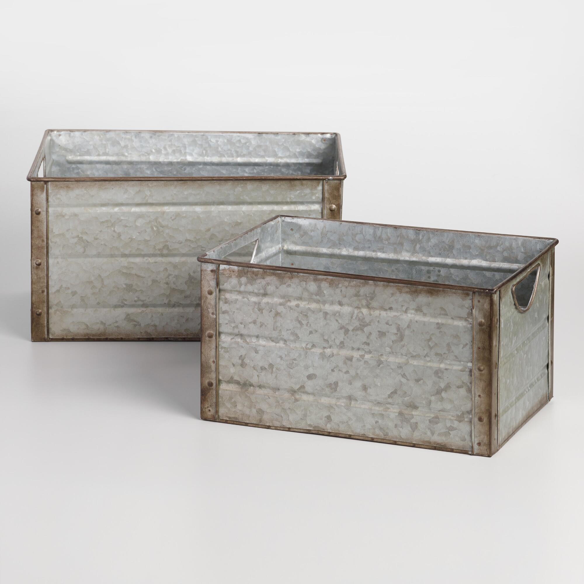 Galvanized Metal Walter Storage Bins Gray Small World Market regarding dimensions 2000 X 2000