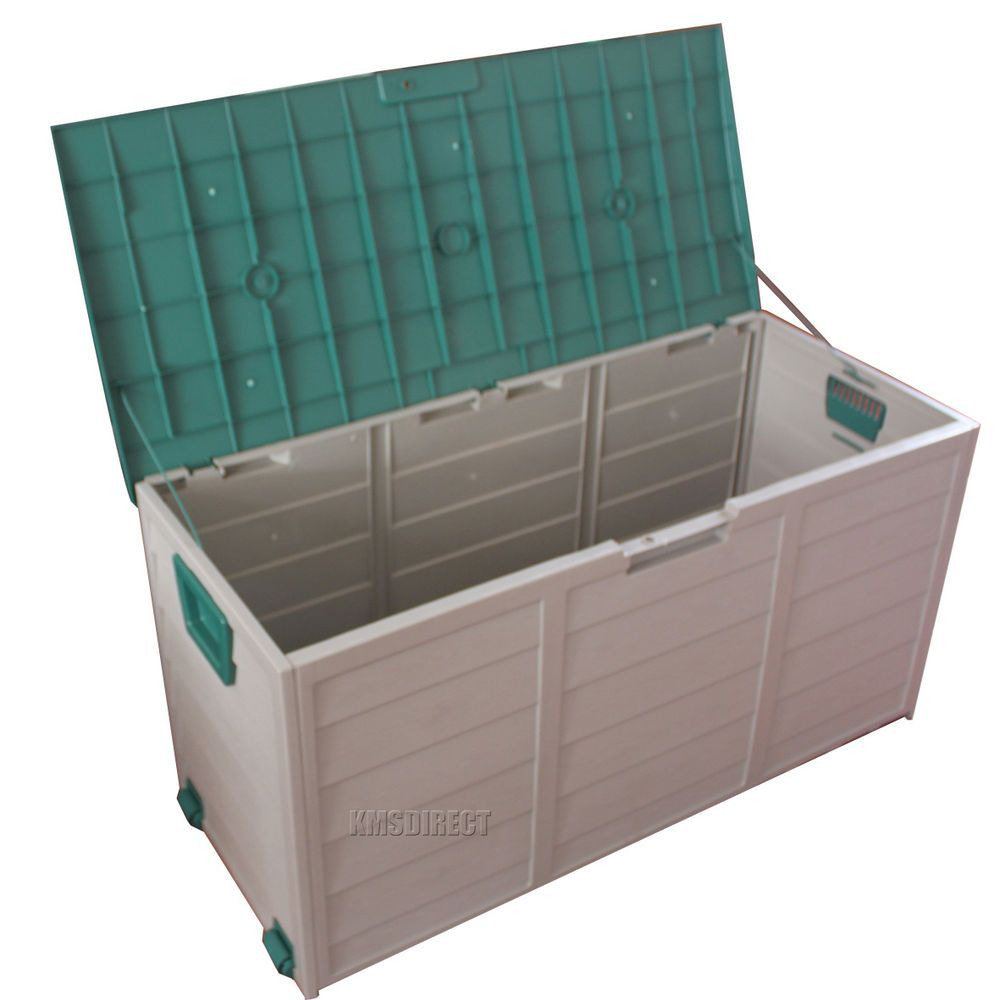 Garden Plastic Storage Chest Cushion Shed Box With Lid Wheels Case with regard to proportions 1000 X 1000