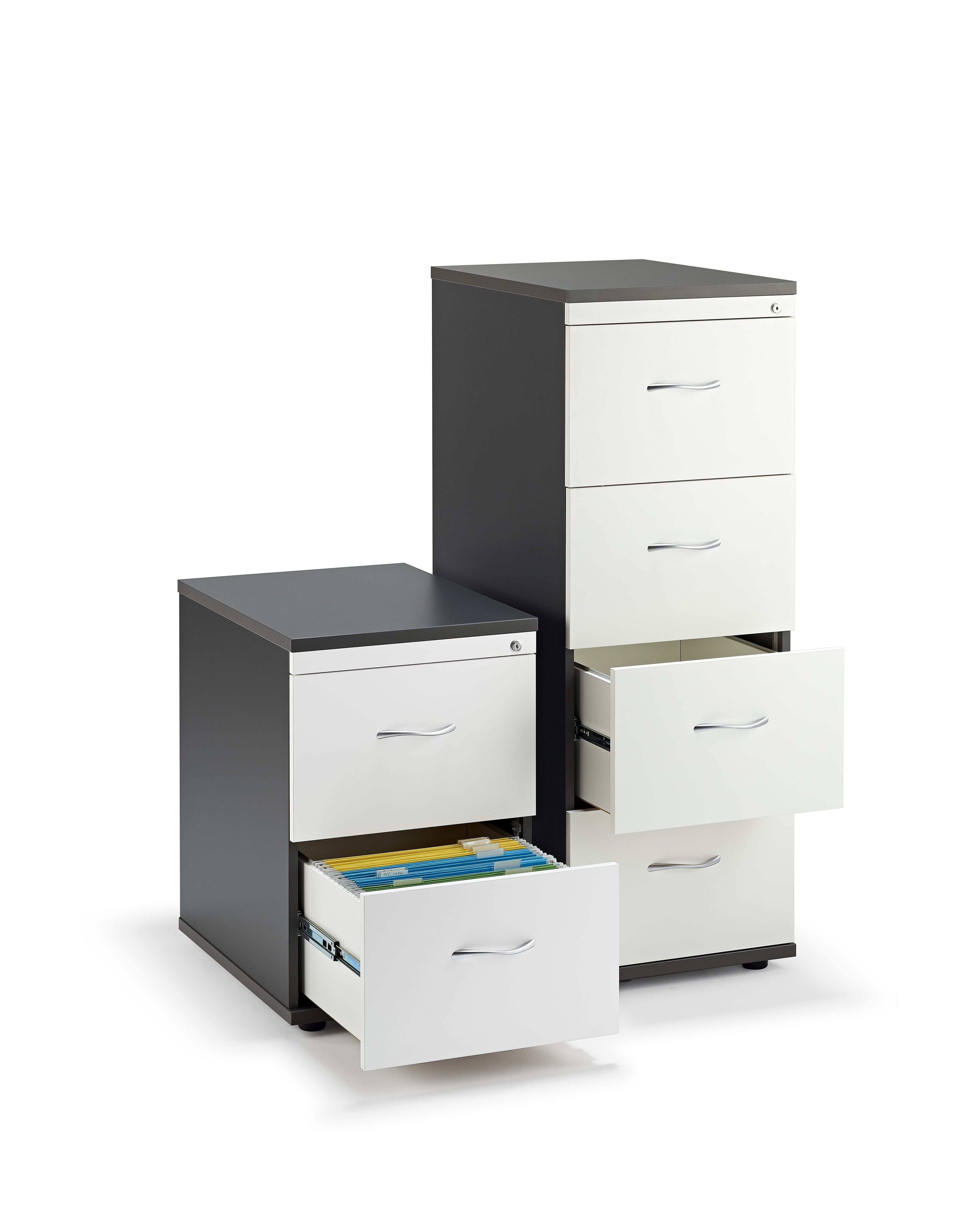 Graphite Grey And White Office Filing Cabinet With Silver Handles for measurements 4134 X 5149