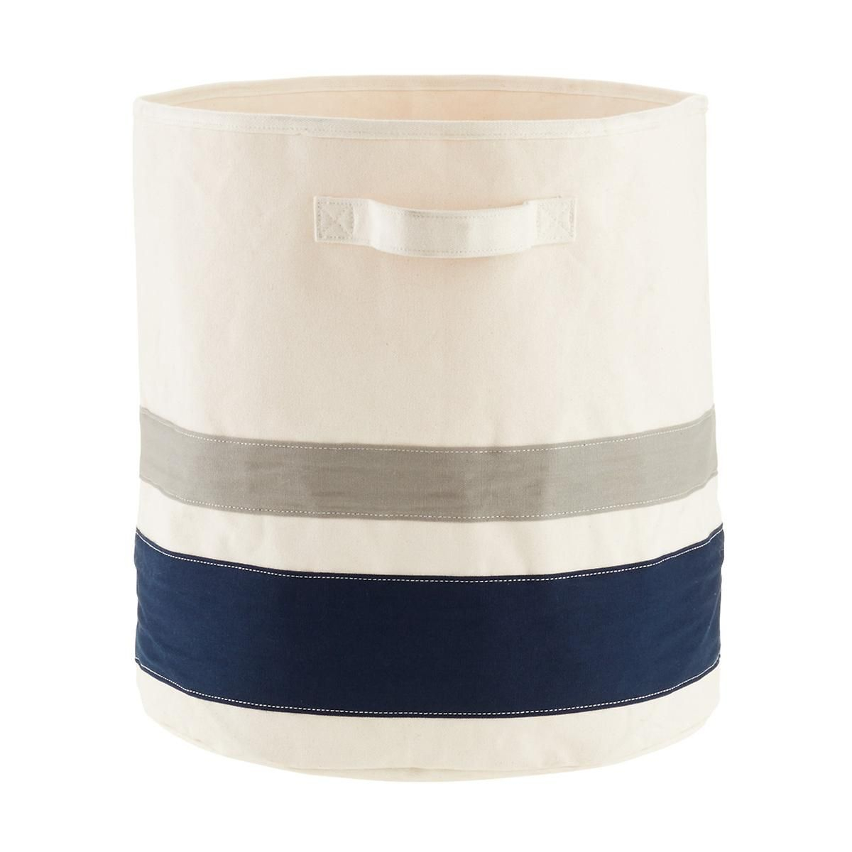 Grey Navy Large Striped Canvas Storage Bin With Handles House in proportions 1200 X 1200