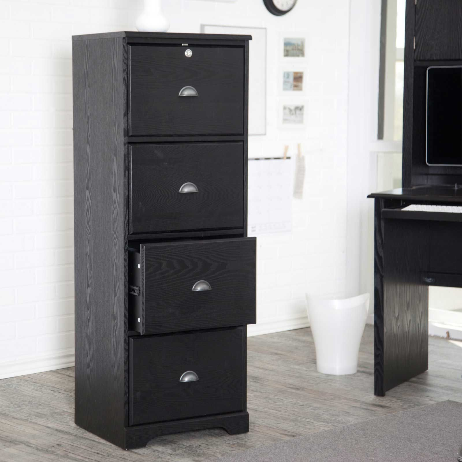 Hawthorne 4 Drawer Solid Wood Black Vertical Filing Cabinets File inside proportions 1600 X 1600