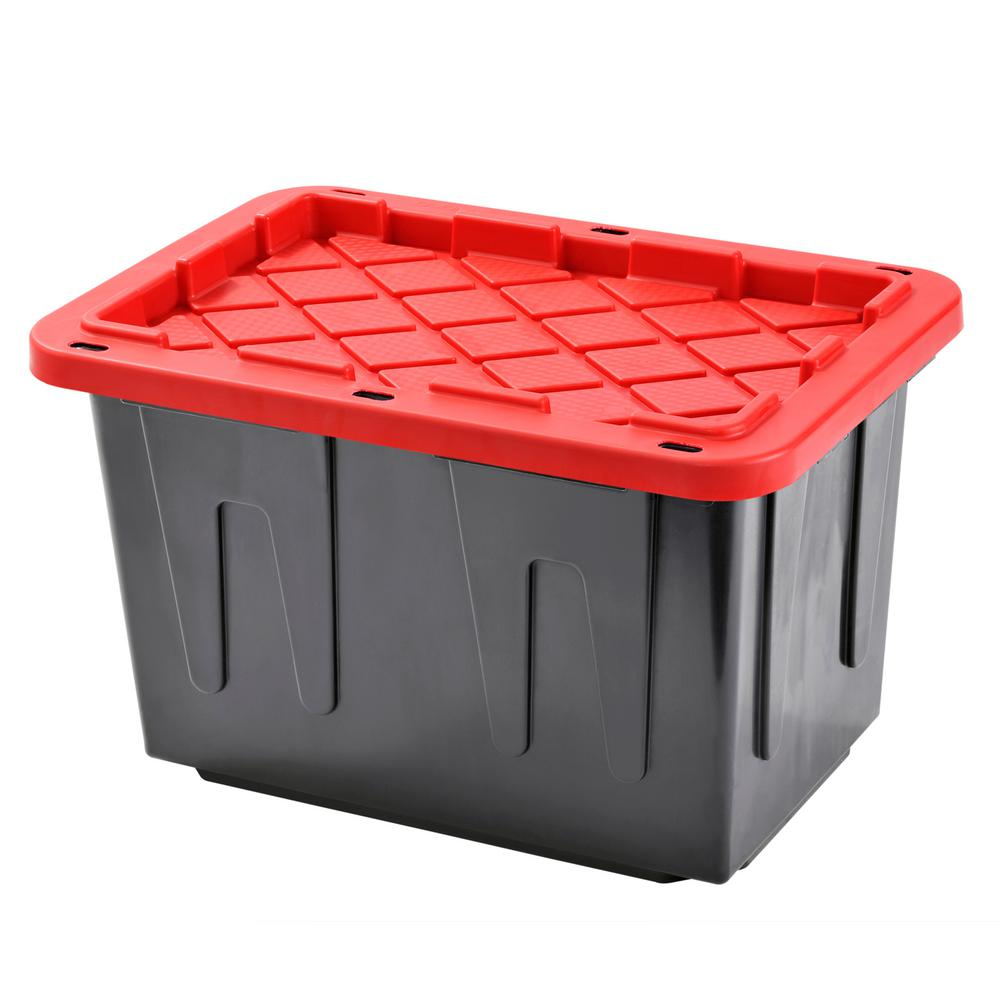 Heavy Duty 23 Gal Tote Black Bottom And Red Snap Lid 4 Pack inside proportions 1000 X 1000