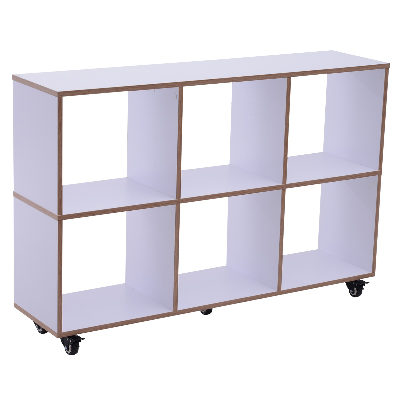 Homcom Wood 6 Cube Mobile File Cabinet Open Storage Shelves 5 Wheels in dimensions 1600 X 1600