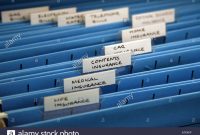 Home Filing Cabinet With Various Insurance Tabs Stock Photo intended for sizing 1300 X 956