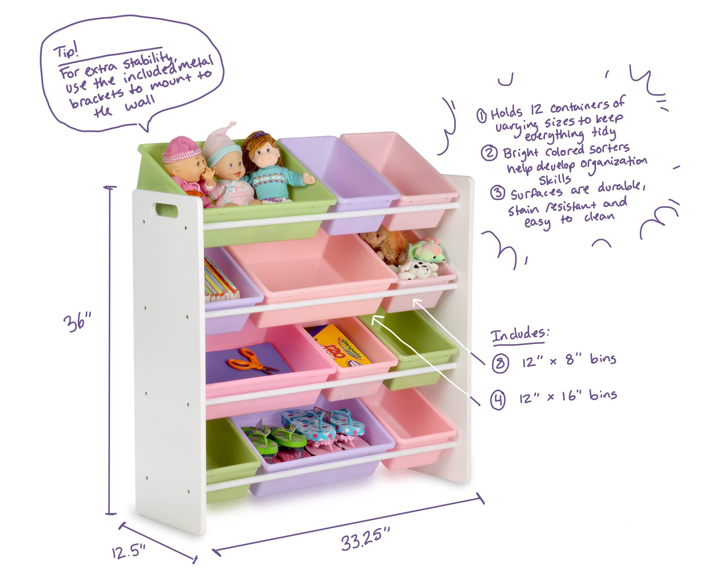 Honey Can Do Kids Toy Organizer With 12 Storage Bins Multicolor throughout size 2424 X 1975