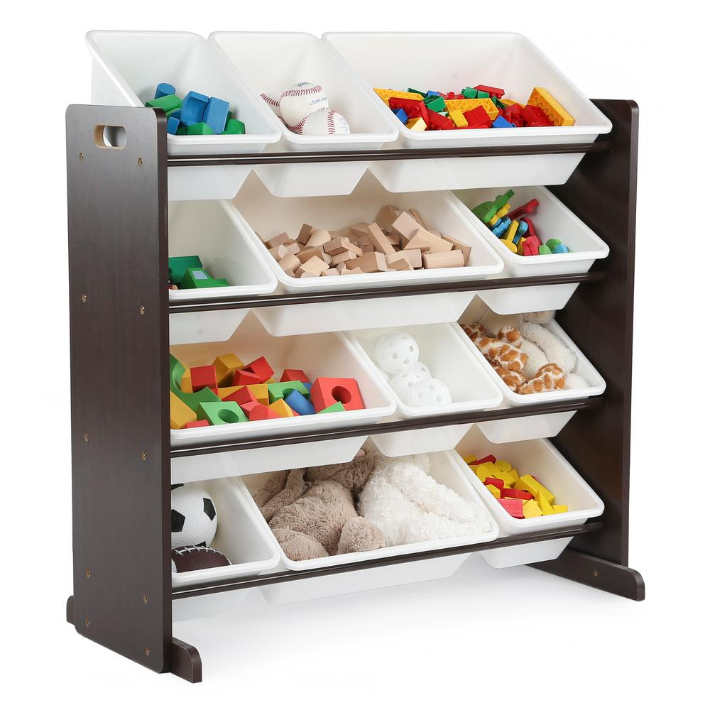 Humble Crew 12 Bin Deluxe Toy Storage Organizer In Espresso White with proportions 1000 X 1000